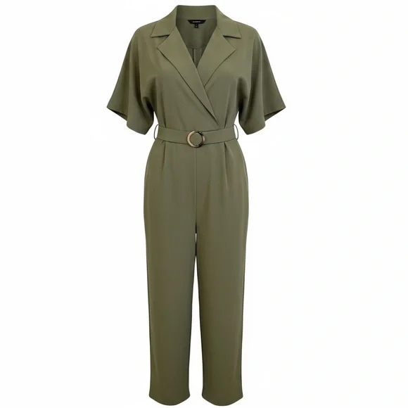 SONCY CROSS OVER JUMPSUIT WITH BELT Olive Green Size 26 NWT SONCY Vanity Size 4 - Picture 2 of 12
